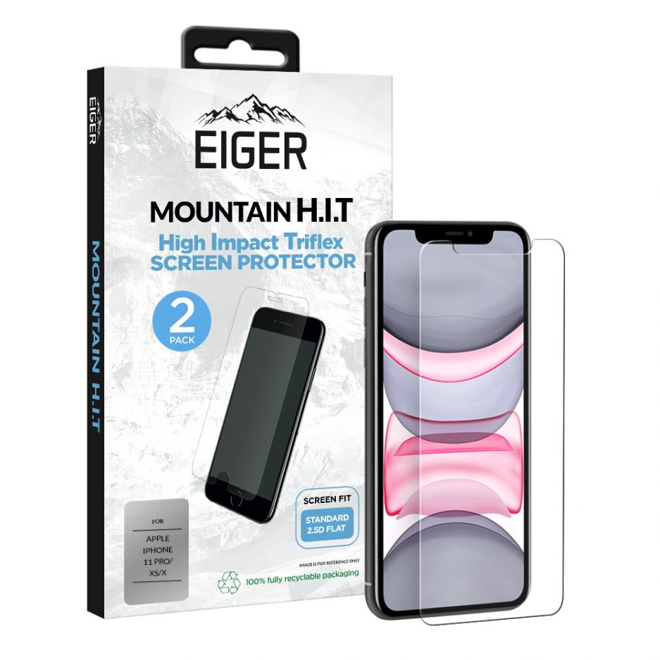 Eiger Mountain H.I.T Screen Protector (2 Pack) for Apple iPhone 11 Pro / XS / X in Clear