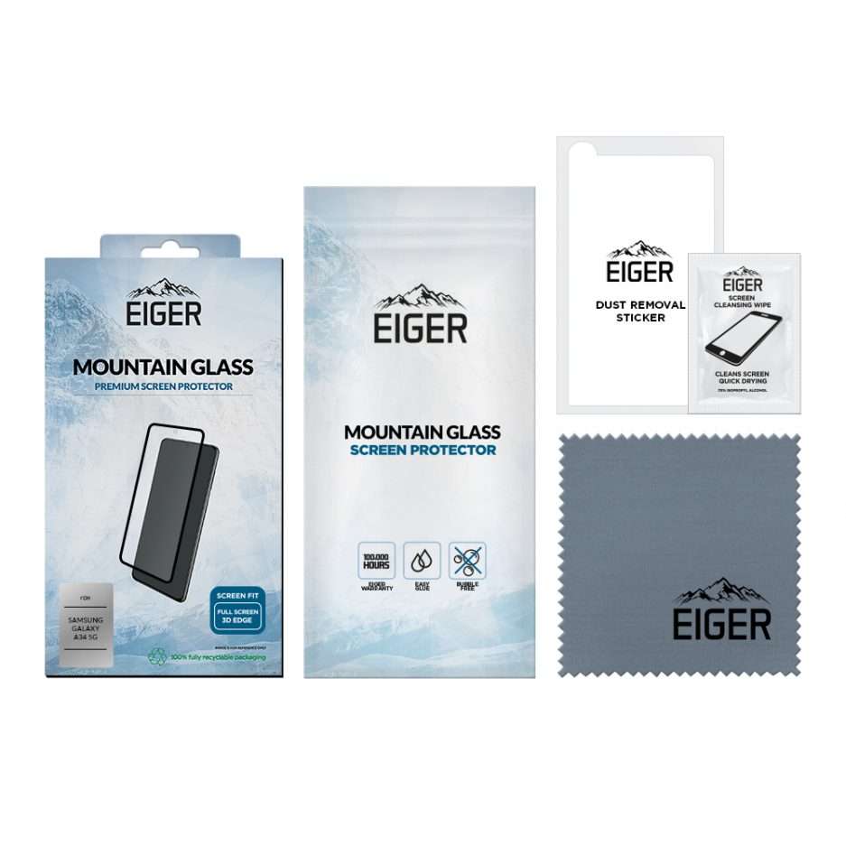 Eiger Mountain Glass Screen Protector 3D for Samsung Galaxy A34 5G in Clear / Black